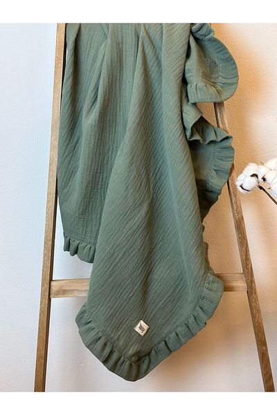 NOİSY TEKSTİL Green Ruffle Aro Opportunity 105X105 cm Organic 100% Cotton 2 Layer Muslin Blanket & Cover