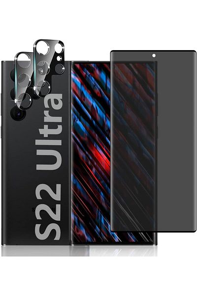 AWH [عبوة 1+2] واقي شاشة الخصوصية وواقي عدسة الكاميرا لهاتف Samsung Galaxy S22 Ultra مقاس 6.8 بوصة