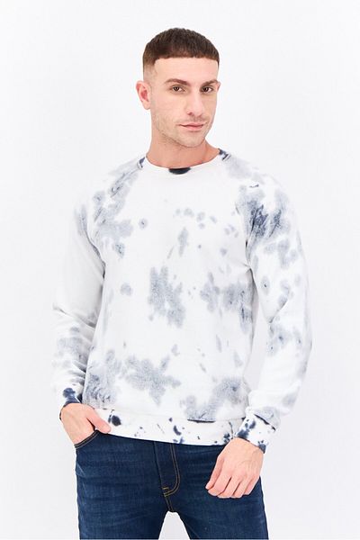 Feat Men Crew Neck Tie Dye Long Sleeves Sweatshirt, White Combo