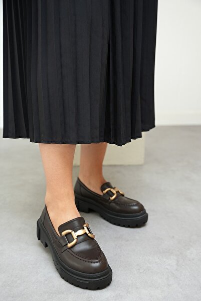 LAMİNTA Λεπτομερή γυναικεία μοκασίνια πόρπης Zulema Bitter Brown