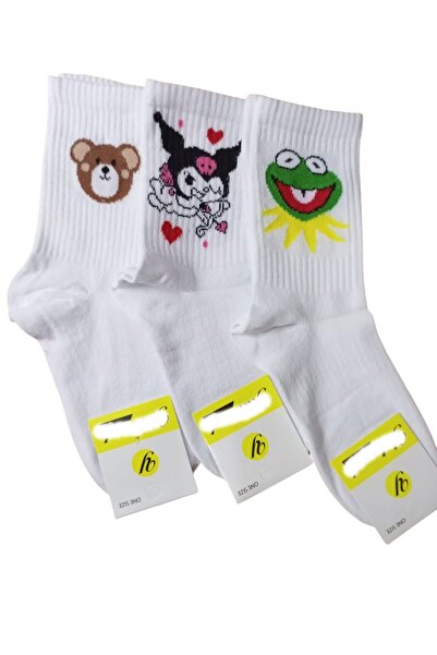 Kezban Tekstil Beli Sa deznom čarape sa tri para za fakultet - br. 36-40