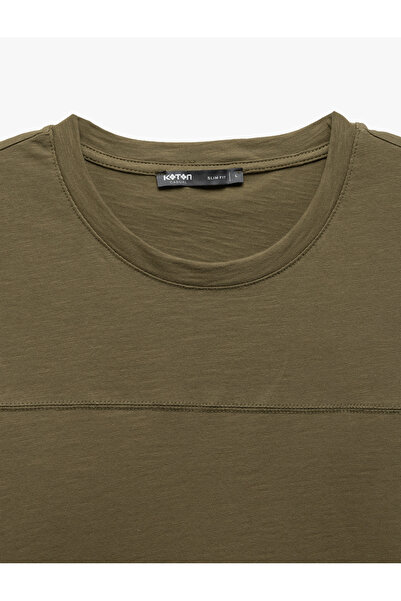 Koton Kısa Kollu Dikiş Detaylı Pamuklu Bisiklet Yaka Slim Fit Tişört