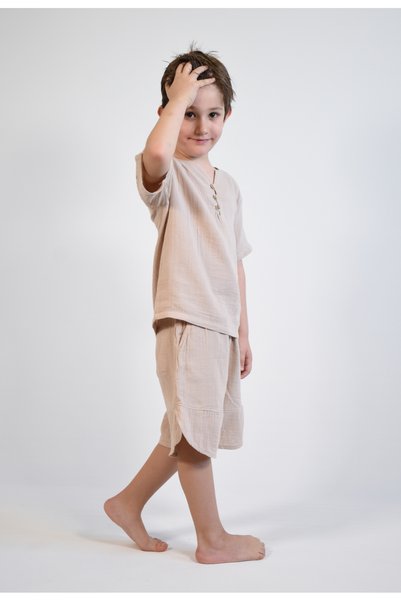 I.ZOYA V-Neck Muslin Shirt and Shorts Set