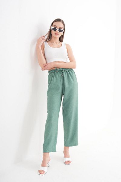 ŞİMAL Women's Rope Detailed Sofia Linen Trousers 250008   -