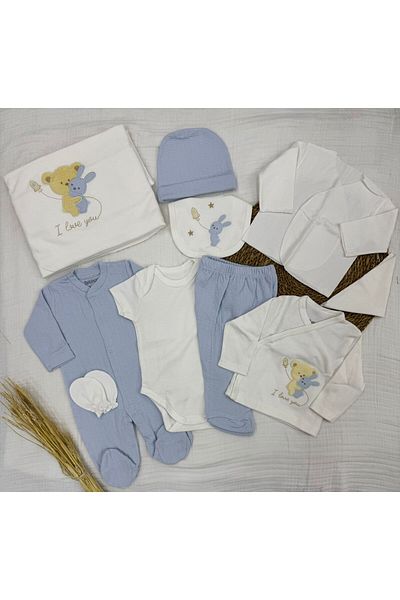 Bebitof 10 Piece Boxed Newborn Hospital Discharge Bodysuit Set with Hugging Teddy Bear Pattern