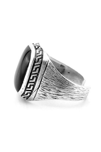 Solfera Classic Brass Adjustable Men's Ring with Black Quadrilateral Embossing Motif Rg077