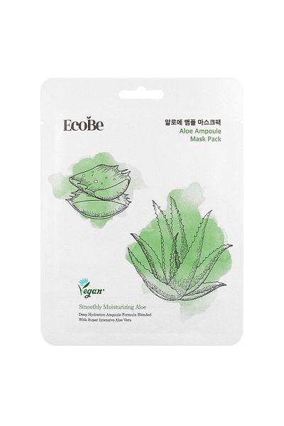 Ecobe EcoBe Aloe Ampoule Mask Pack 25 ml - Zklidňující a zvlhčující plátová maska ​​s aloe vera