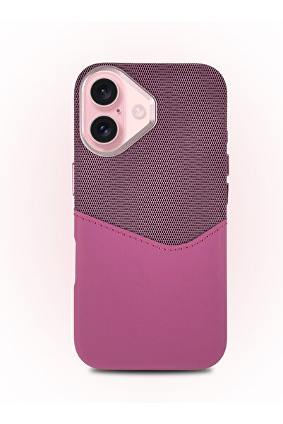 Caseji iPhone 16 Uyumlu Kumaş ve Deri Kaplamalı Kartlıklı Metal Kamera Detayl...