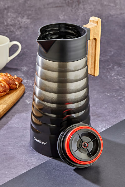 Cooker 2 Liter Double Layer Stainless Steel Thermos with Bamboo Handle, 12 Hours Warm 24 Hours Cold Keeping Capacity