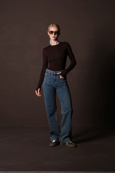 Domoda Brown Viscose Breathable Flexible Crew Neck Soft Long Sleeve Women's Blouse @Palencia