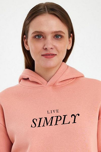 FİHA Unisex Printed Raised Hooded Sweat Apricot /2507