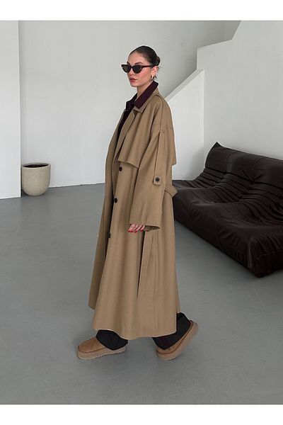 Laluvia Karamell Lucky Button Detaillierter Oversize-Trenchcoat – 9476