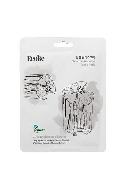 Ecobe Charcoal Ampoule Mask Pack 25 ml - Moisturising and purifying sheet mask activated charcoal
