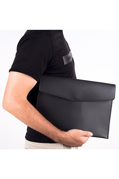 Ofistike Blu İsme Özel Siyah Deri İç Bölmeli Dosya Evrak Notebook Tablet Çantası Erkek Kartvizit Kalem Kılıfı