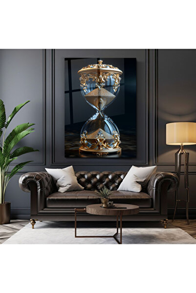 PoyKilArt Cam Tablo - Kum Saati Zaman Doluyor - Duvar dekorasyonu - Ofis deko...