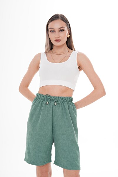 ŞİMAL Women's Rope Detailed Sofia Linen Shorts 250007 -