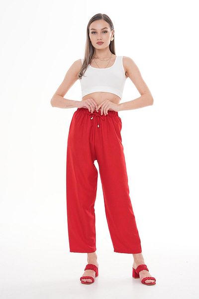 ŞİMAL Women's Rope Detailed Sofia Linen Trousers 250008   -