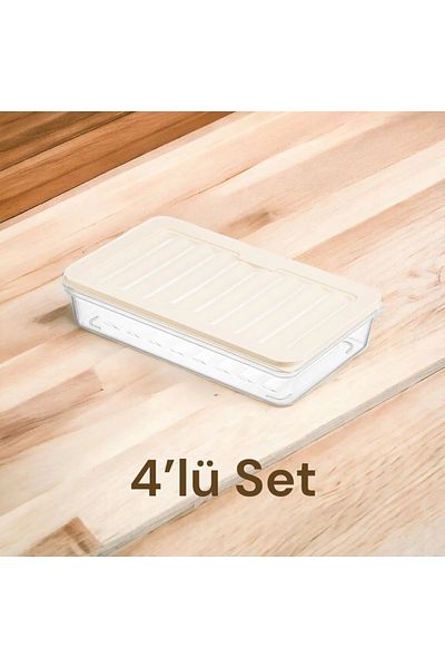 SAVLAR 4-Piece Refrigerator Organizer - Suitable for Microwave and Freeze, 1200 ml Cream Storage Container