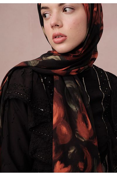 Fresh Red Rosaly Patterned Voile Shawl