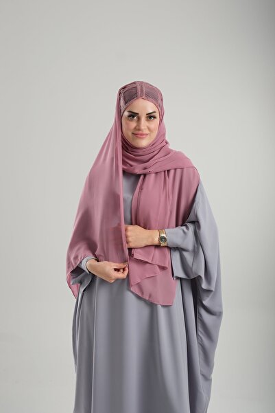 HÜRREM BONE Gül Kurusu Arkadan Bağlamalı Abiye Şal Şifon Kare Desenli Taşlı 1...