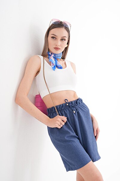 ŞİMAL Γυναικείο λινό σορτς Sofia με λεπτομέρεια από σχοινί 250007 -