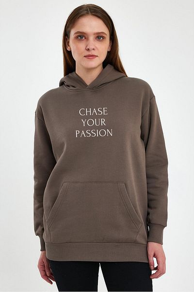 FİHA /2502-UNISEX ΜΠΛΟΥΖΑ ΜΕ ΚΟΥΚΟΥΛΑ ΚΑΙ ΤΥΠΩΜΑ - ΚΑΦΕ
