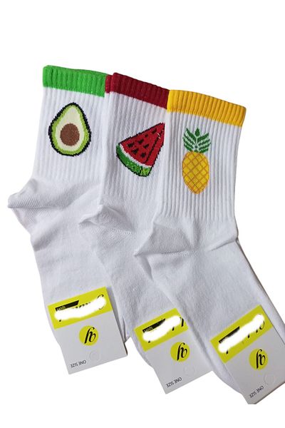 Kezban Tekstil 3 Pairs of College Socks with White Patterned Figures - No. 36-40 Mix