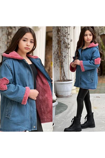 aynuraa Girl's Welsoft Plush Hearted Winter Jeans Coat