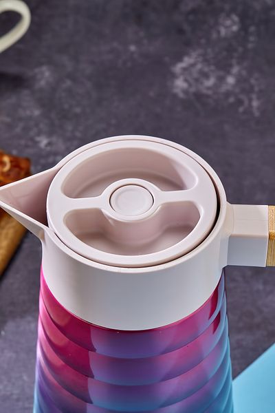 Cooker ترمس من الفولاذ المقاوم للصدأ بطبقة مزدوجة سعة 2 لتر مع مقبض من الخيزران، سعة حفظ بارد لمدة 12 ساعة