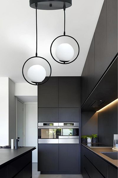 Ömür Avize Roman Black Case White Glass Double Pendant Lamp