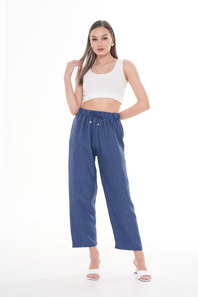 ŞİMAL Women's Rope Detailed Sofia Linen Trousers 250008   -