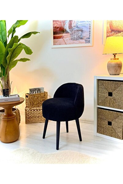 WEBPANYA MOBİLYA X Large Siyah Tedy Kumaş  Dekoratif  Berjer Puf Makyaj Masası Pufu