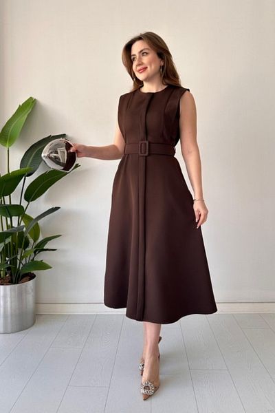 MOZENA Front Pleat Belt Dress