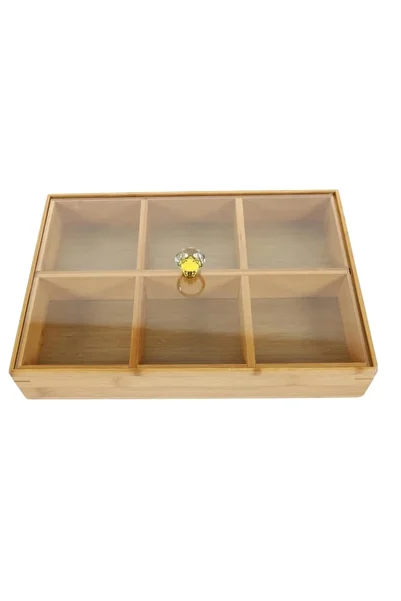 morponi 6 Compartments Bamboo Snack Bowl with Clear Acrylic Lid Breakfast Presentation Storage Box Kitchen Organizer