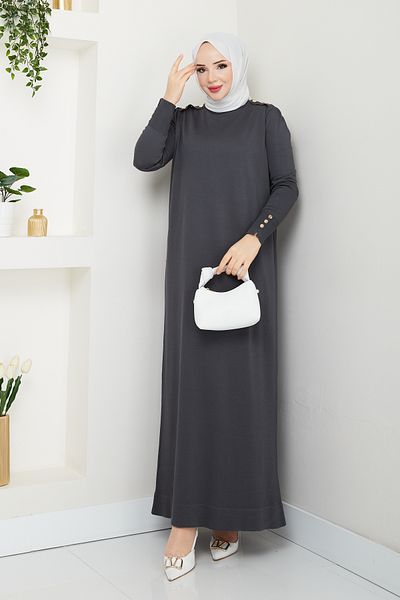 Pamuk Butik Anthracite Knitwear Mercerized Dress - Women with Shoulder Epaulettes