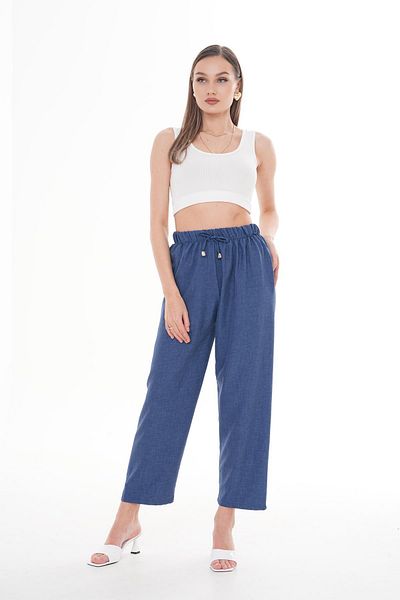 ŞİMAL Women's Rope Detailed Sofia Linen Trousers 250008   -