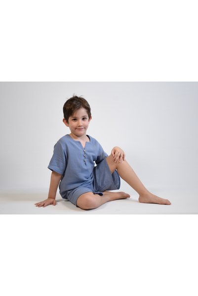 I.ZOYA V-Neck Muslin Shirt and Shorts Set