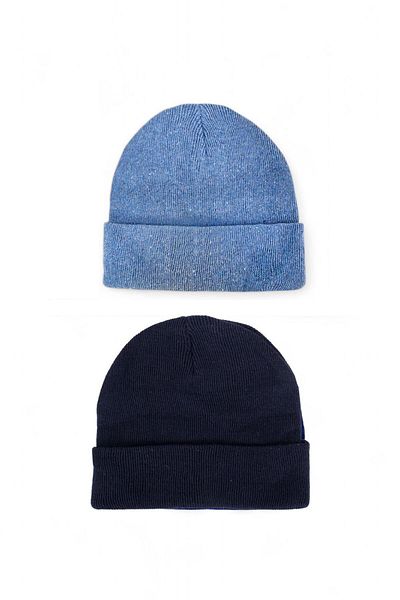 Eke Tekstil Blue Navy Blue Unisex Folded Beanie Set of 2