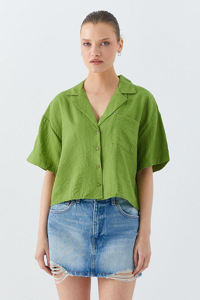 Mixray Cămașă Crop Model Olive 4556 - Femei, Design de bază cu buzunare