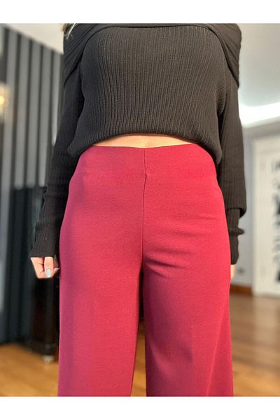 Atelier Derin Burgundy High Waist Wide Cut Pants