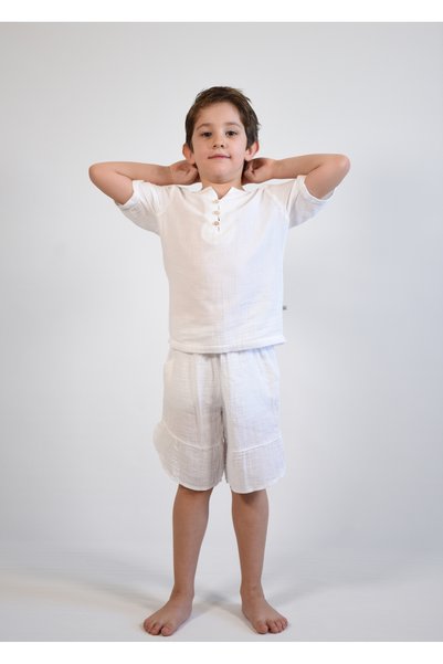 I.ZOYA V-Neck Muslin Shirt and Shorts Set