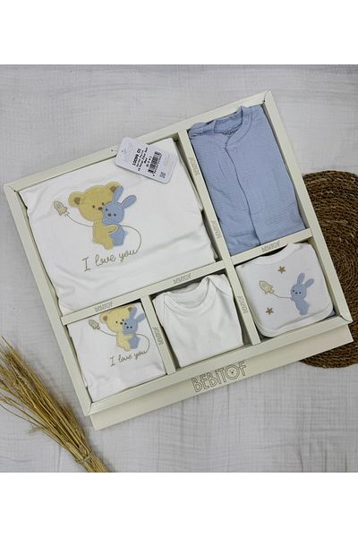 Bebitof 10 Piece Boxed Newborn Hospital Discharge Bodysuit Set with Hugging Teddy Bear Pattern