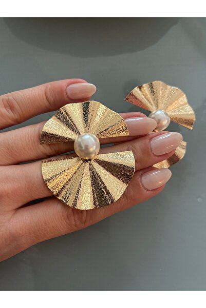 Hoop jewelery KIZILCIK ŞERBETİ TASARIM İNCİLİ BÜYÜK FORM KÜPE