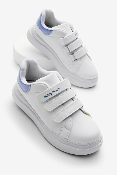 Tonny Black Dječje unisex sportske cipele sa tri čičaka, beli i plavi EVA fil...