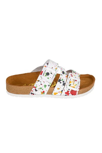 Moosefield Genuine Leather Printed White Women's Slippers