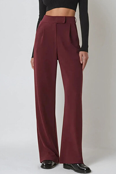 VAGGON Жіночі бордові брюки з високою талією, двома кишенями, складками та застібкою-липучкою Prmx10753