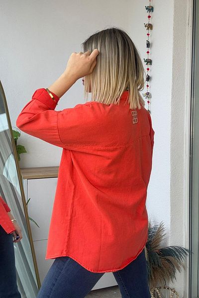 Kubos Moda Oversize Back Emblem Gabardine Red Shirt
