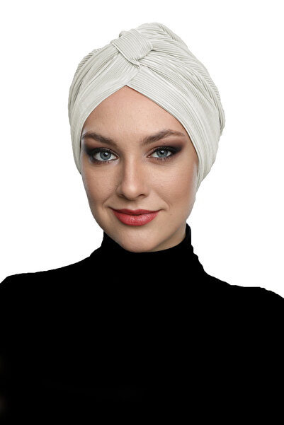 fidan bone Çapraz Plise Bantlı Astarlı Krem Hazır Türban Tesettür Havuz Bonesi Medikal Kullanıma Uygun