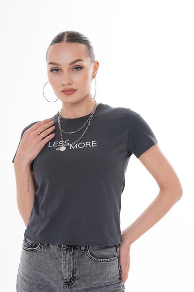 ŞİMAL Tricou de damă cu decolteu rotund cu text imprimat pe față 250104   -