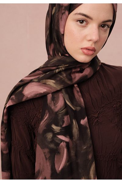 Fresh Rosaly Patterned Voile Shawl - Rose Board